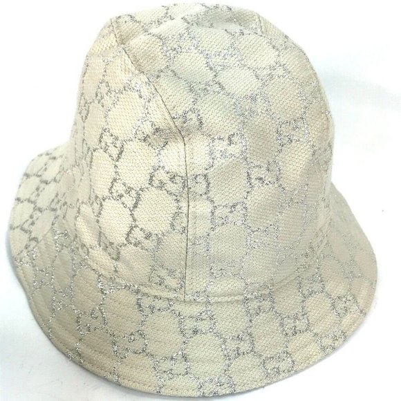Auth GUCCI 631951 GG lame Bucket hat bob hat cotton WhiteBased - Picture 8 of 14